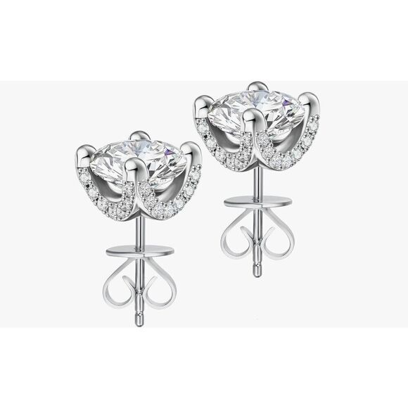 New~Genuine Moissanite Diamond 2Ct. Rose Cut Halo Design Stud Earrings~925SS